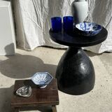 Solid wood (monoxyl) side table, organic shape, black color