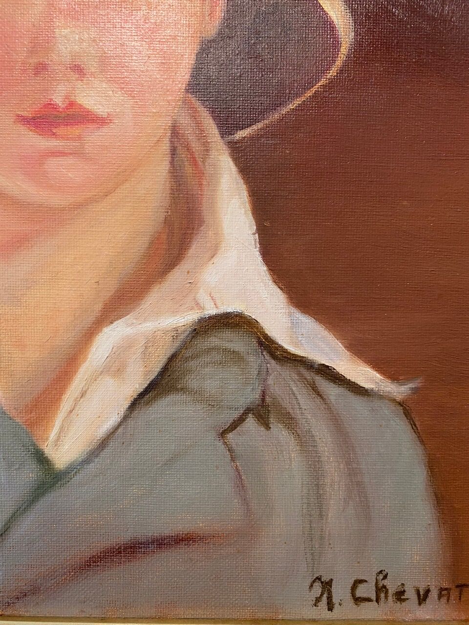 Portrait of the boy in the straw hat 70s/80s, signed