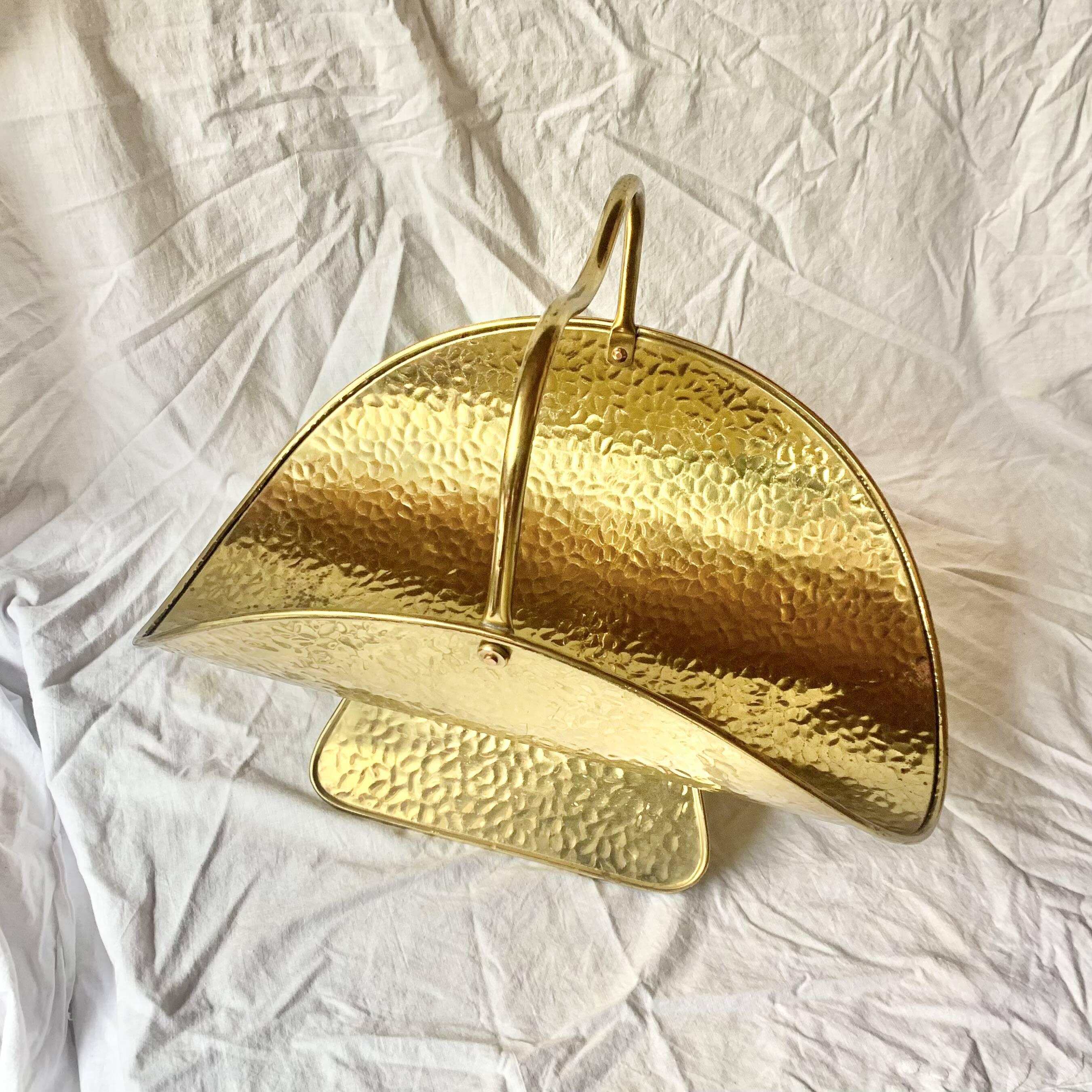 Vintage hammered brass log holder
