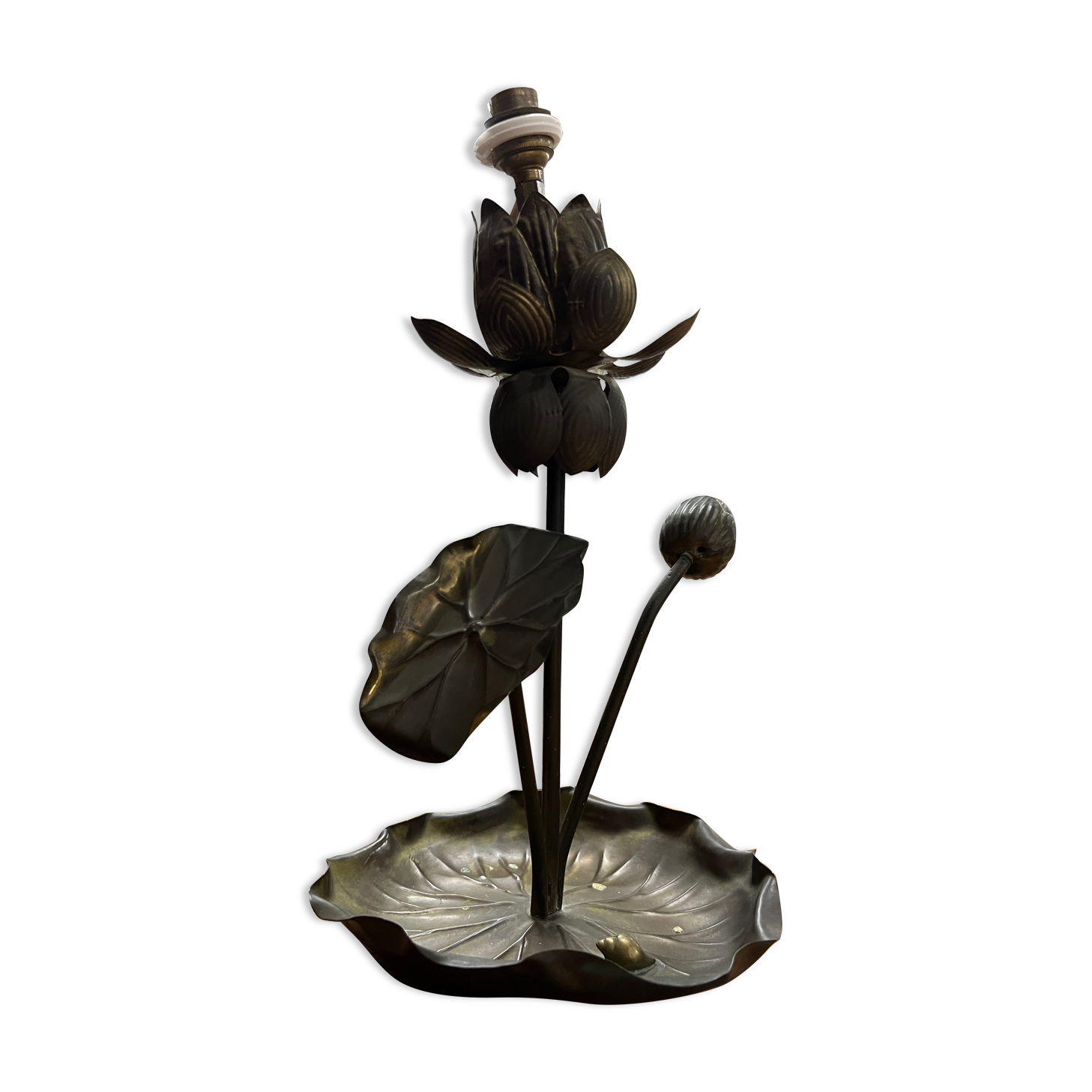 Pied de lampe nénuphar en laiton vintage