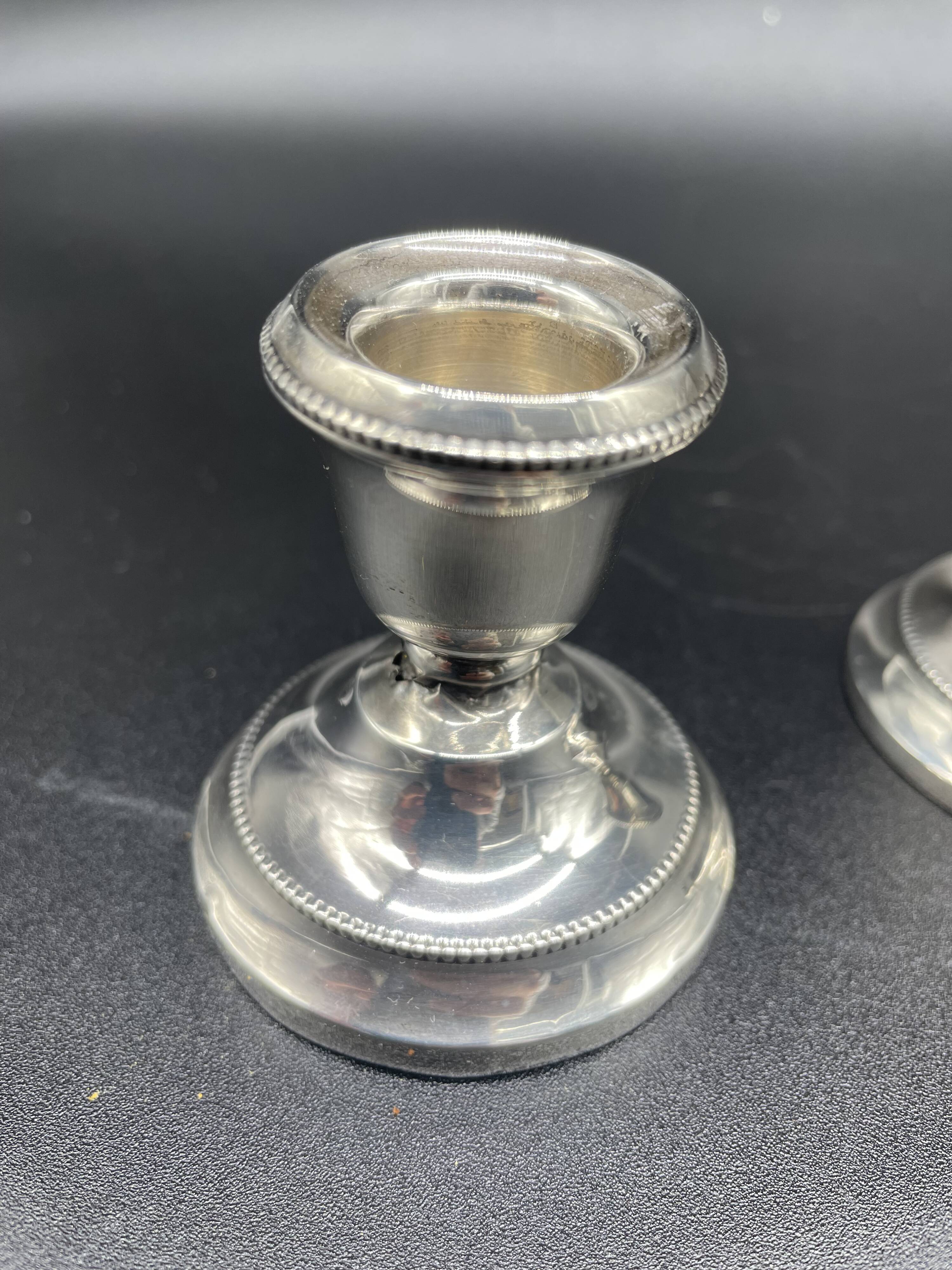 Pair of antique sterling silver candlesticks - English silversmith - 1934