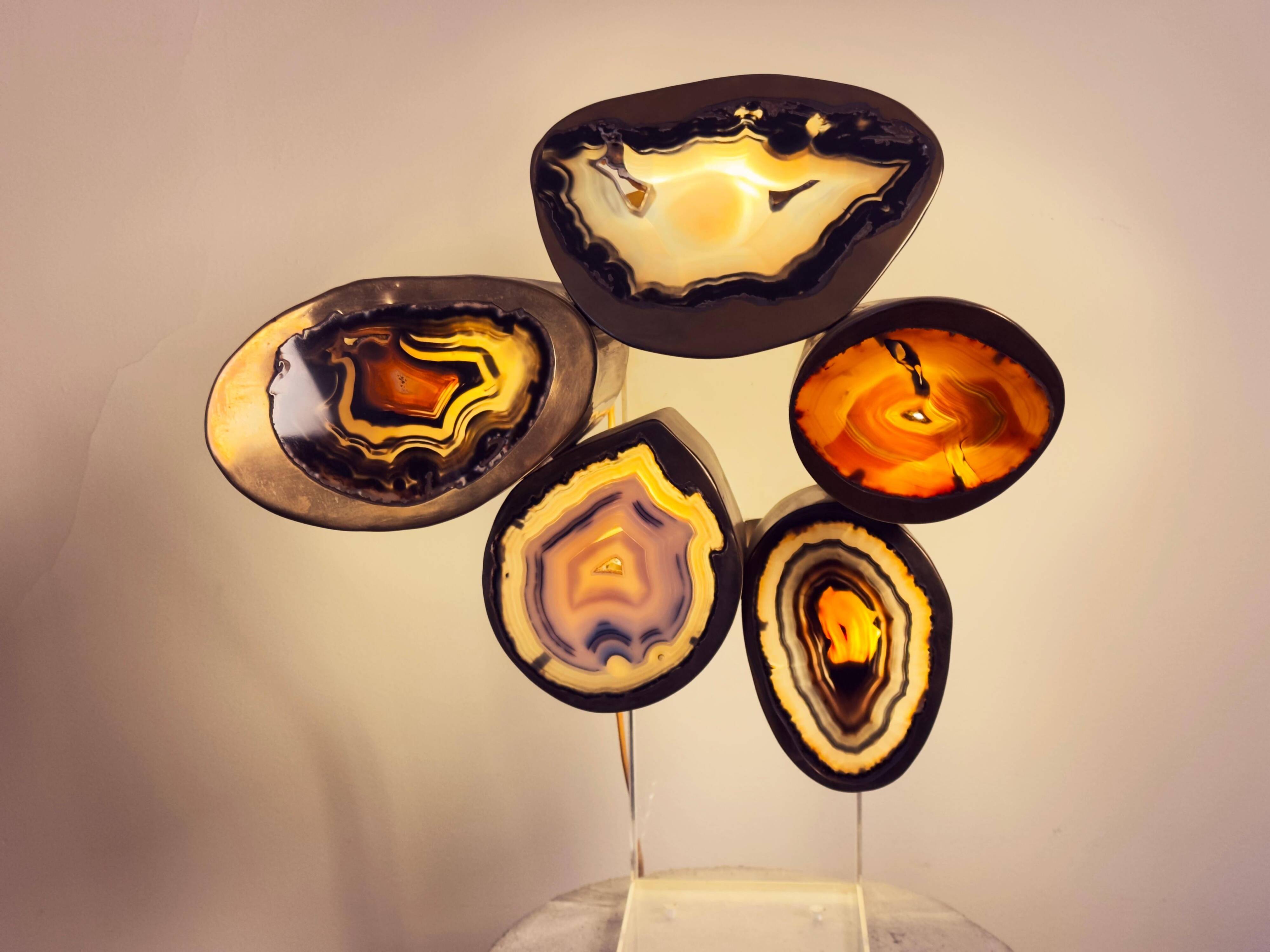 Armand Jonckers Unique Brass and Agate Table Lamp, Belgium, 1970s