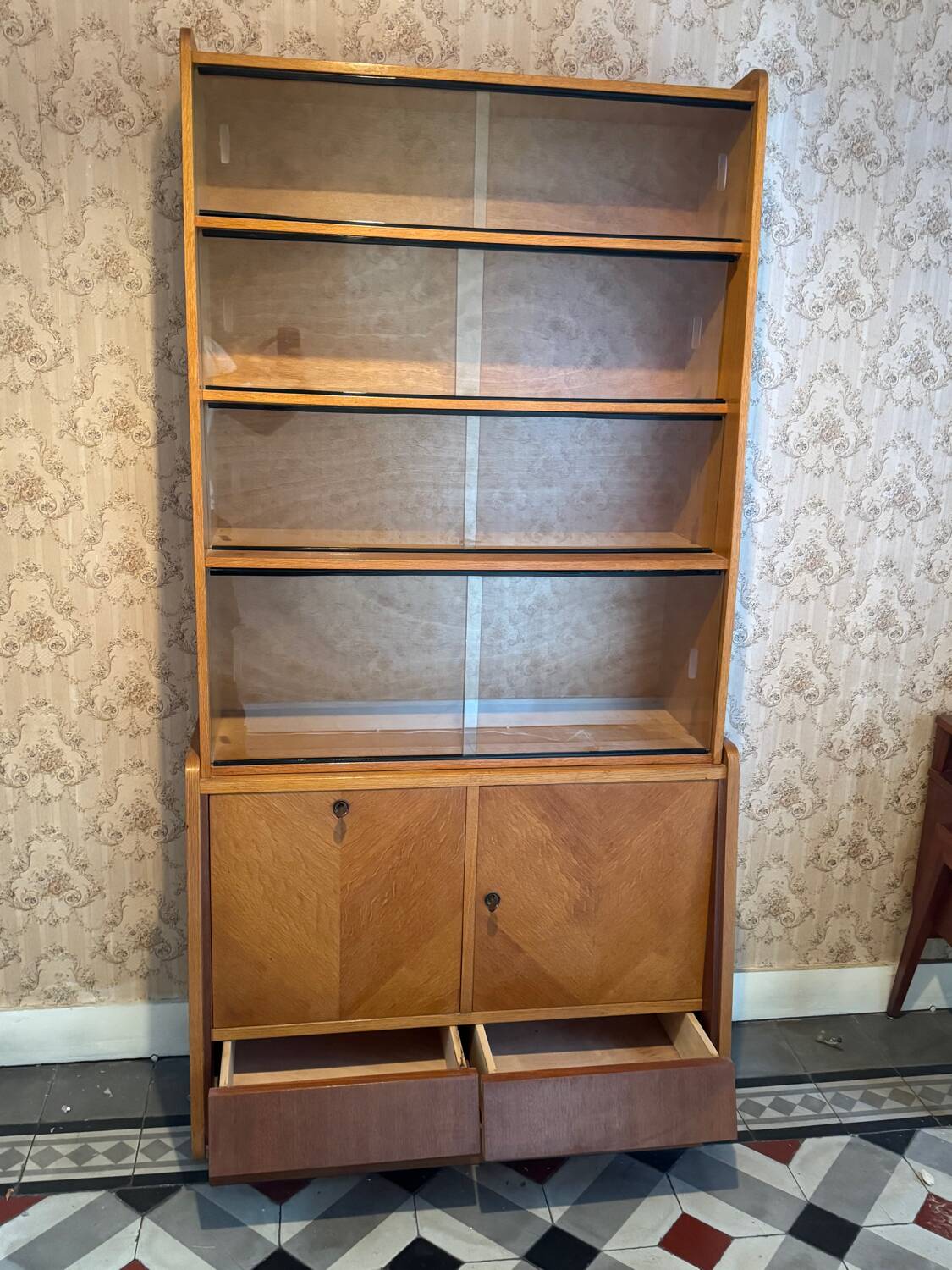 Mid-century vintage asymmetrical display cabinet