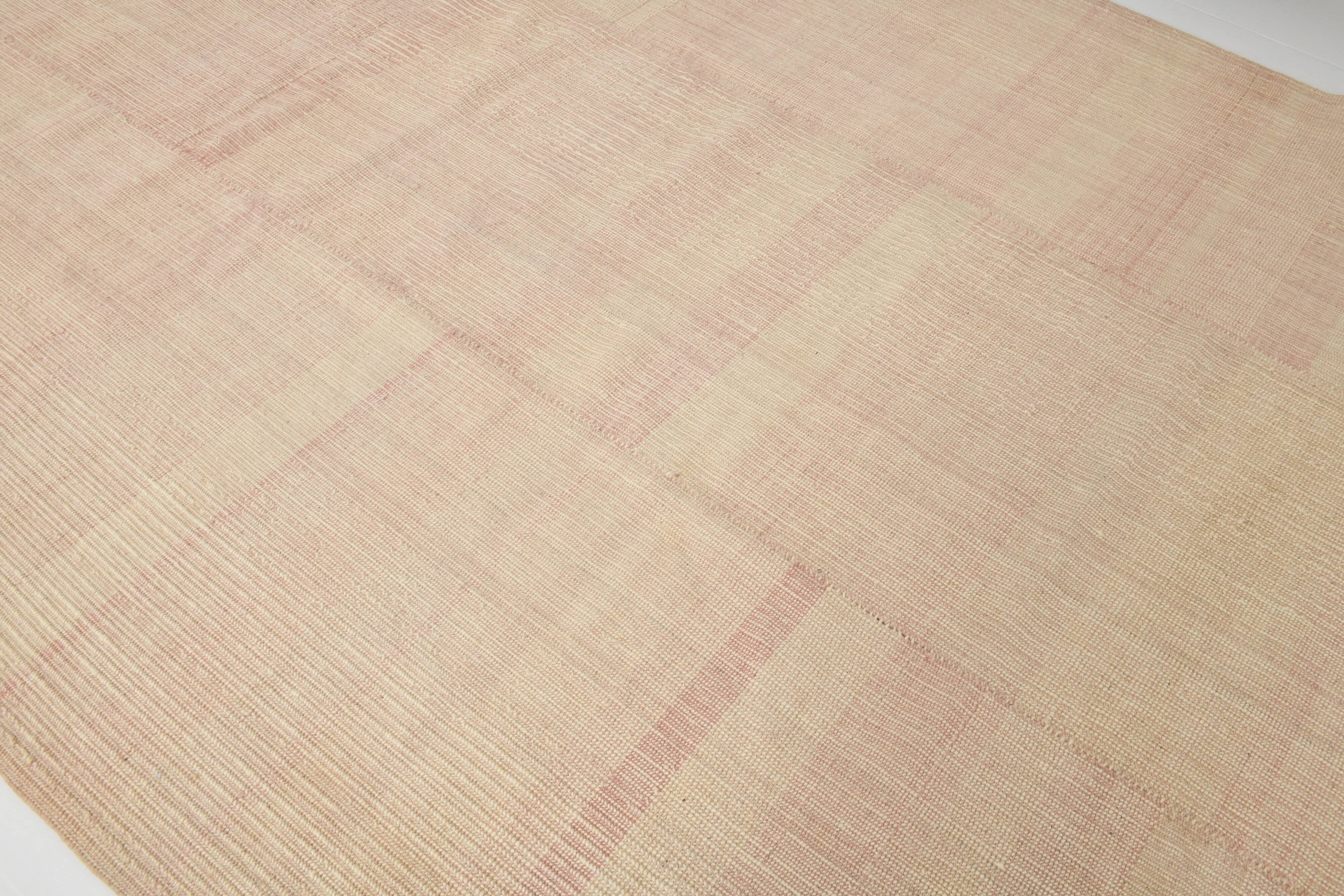 7x10 Light Pink Handmade Wool Jute Kilim Rug, 224x325Cm