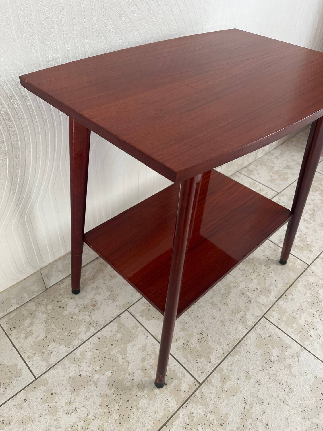 Vintage serving trolley in varnished wood from the 60s