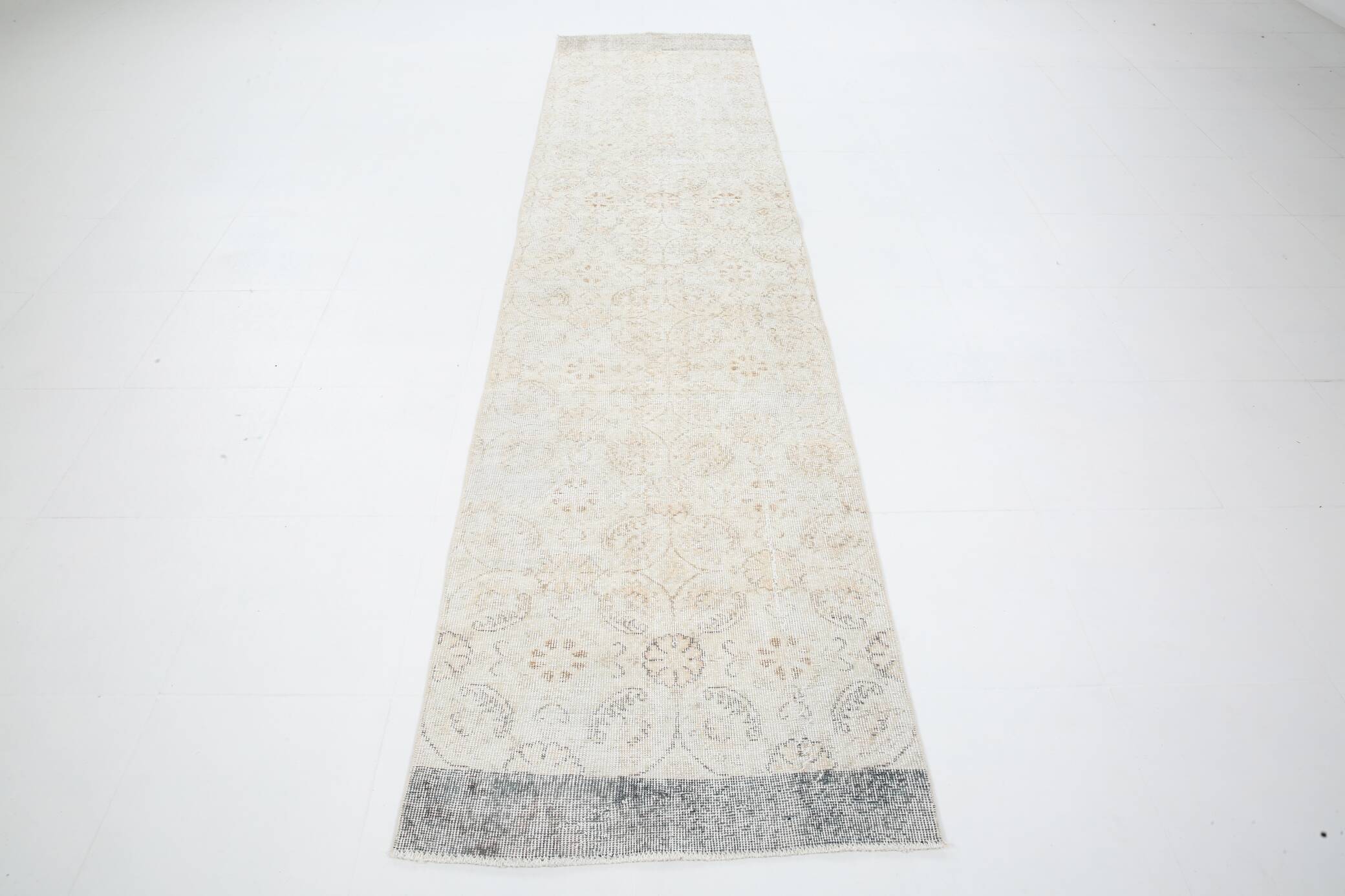 3x11 Rugs For Hallway Beige & Blue Vintage Runner Rug, 82x338Cm