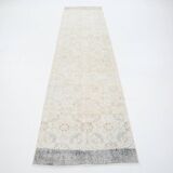 3x11 Rugs For Hallway Beige & Blue Vintage Runner Rug, 82x338Cm