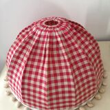 Lampshade in red gingham fabric and white pompoms