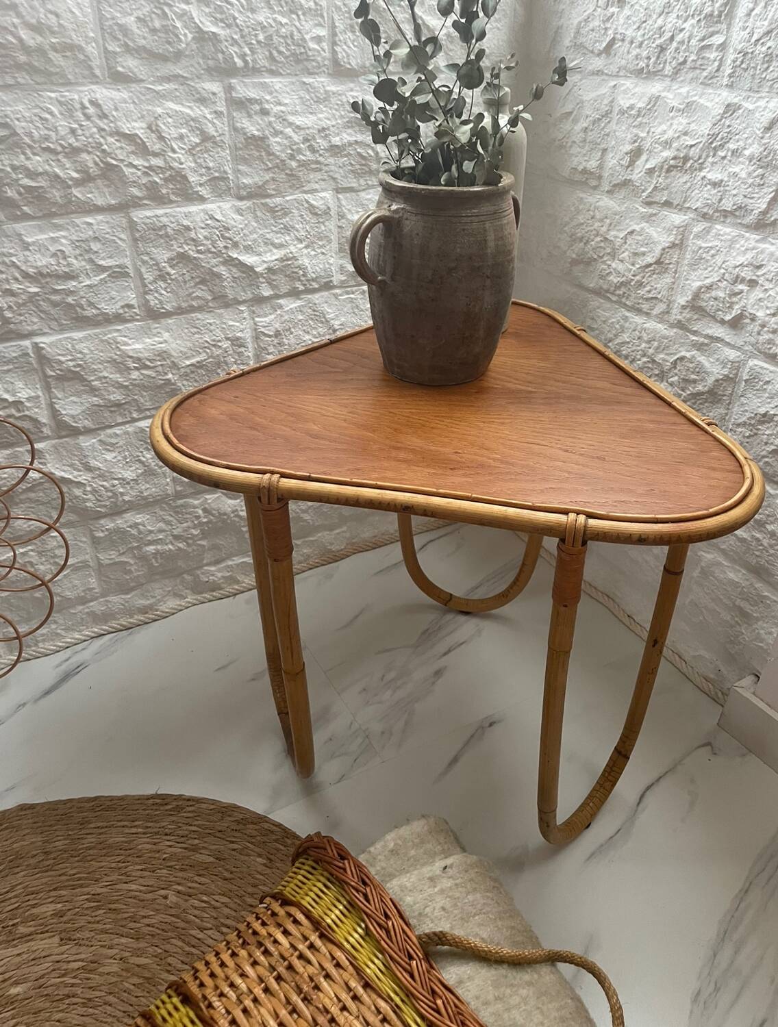 Small banbou tripod table from the 70s