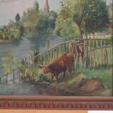 Oil on canvas, cows in the meadow, Maurice Godin