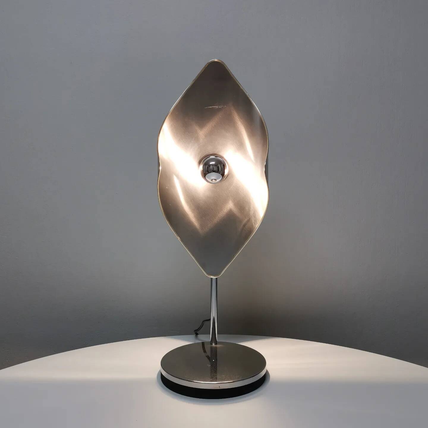Table lamp, stainless steel and chrome-plated metal, Reggiani, 1970