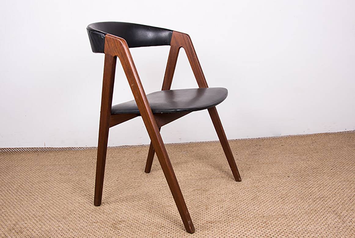 4 Danish chairs in Afromosia and skai model 205 by Thomas Harlev