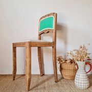 Renovated antique chair – carved wood and green backrest