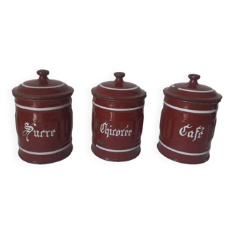 Set of 3 enameled metal spice jars