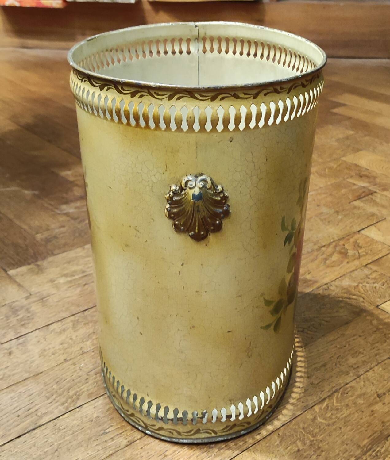 Old Napoleon III painted sheet metal waste paper basket