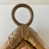 VINTAGE RATTAN MIRROR TRIANGULAR SHAPE  52 X 31 cm