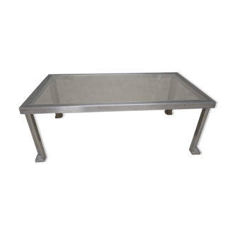 Rectangular brushed steel coffee table 1970