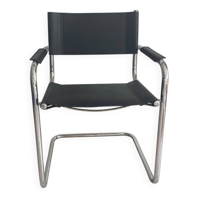 Fauteuil métal chromé et cuir d’après le modèle b34 de marcel breuer
