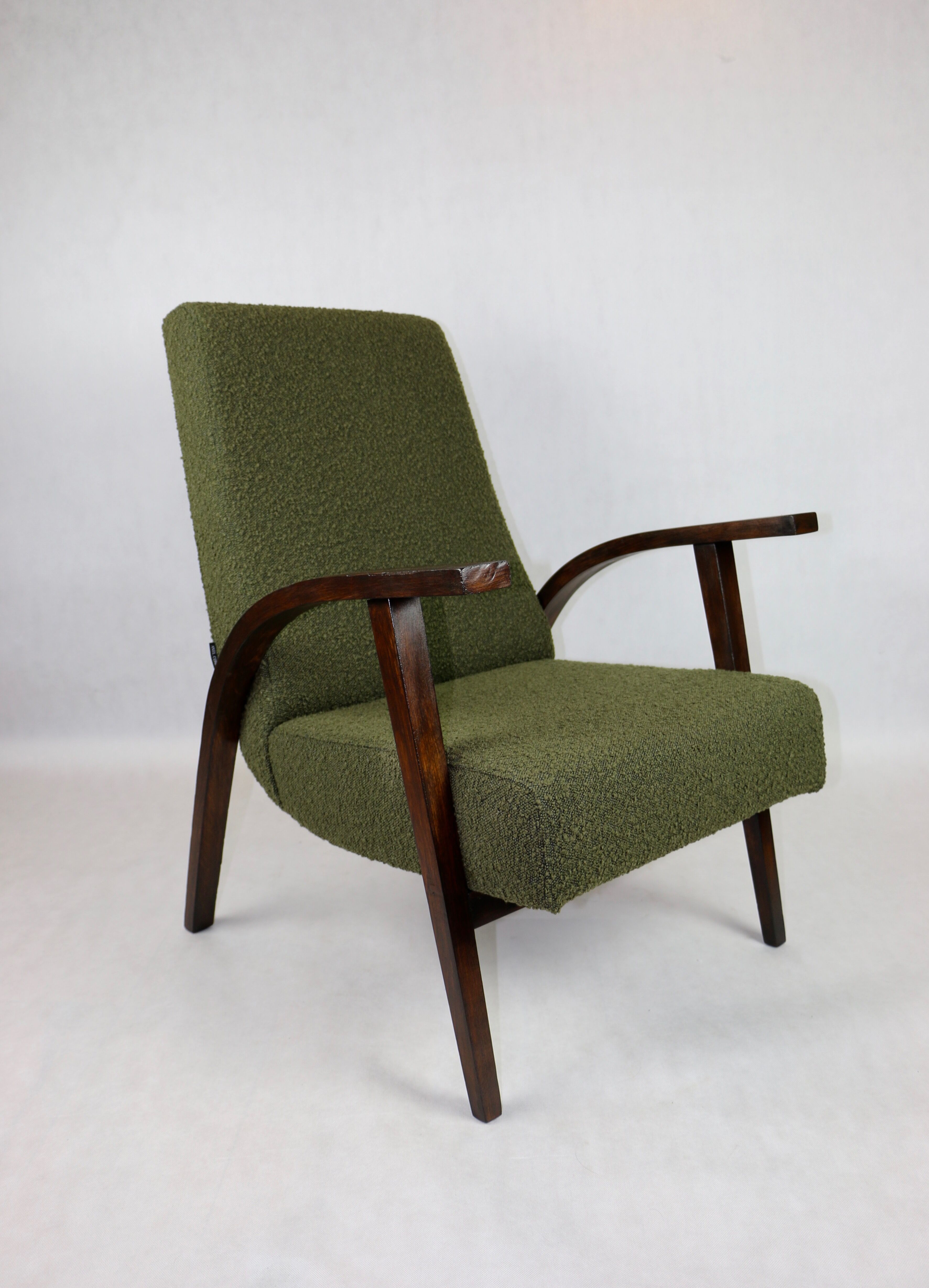 Olive Green Boucle Armchair design by Lejkowski – Leśniewski, 1970s