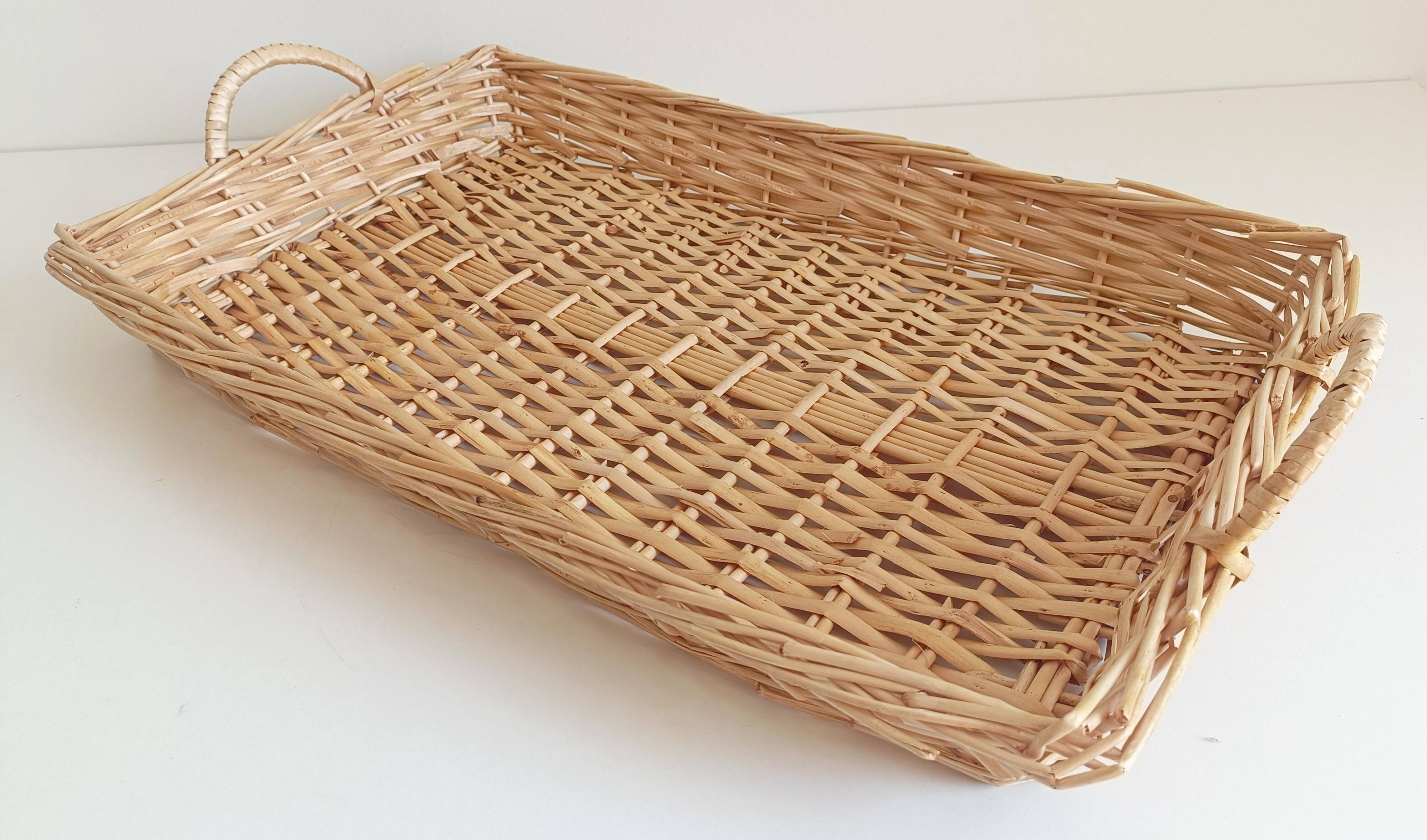 French Provence Large Wicker Basket Tray, Handwoven in France, Late 20th-C