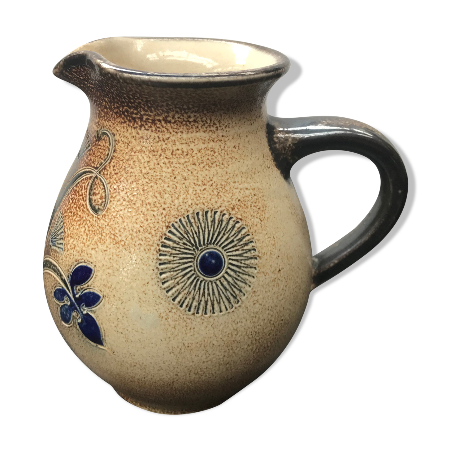 Former pitcher porfrhof brown sandstone enamelled vintage blue décor