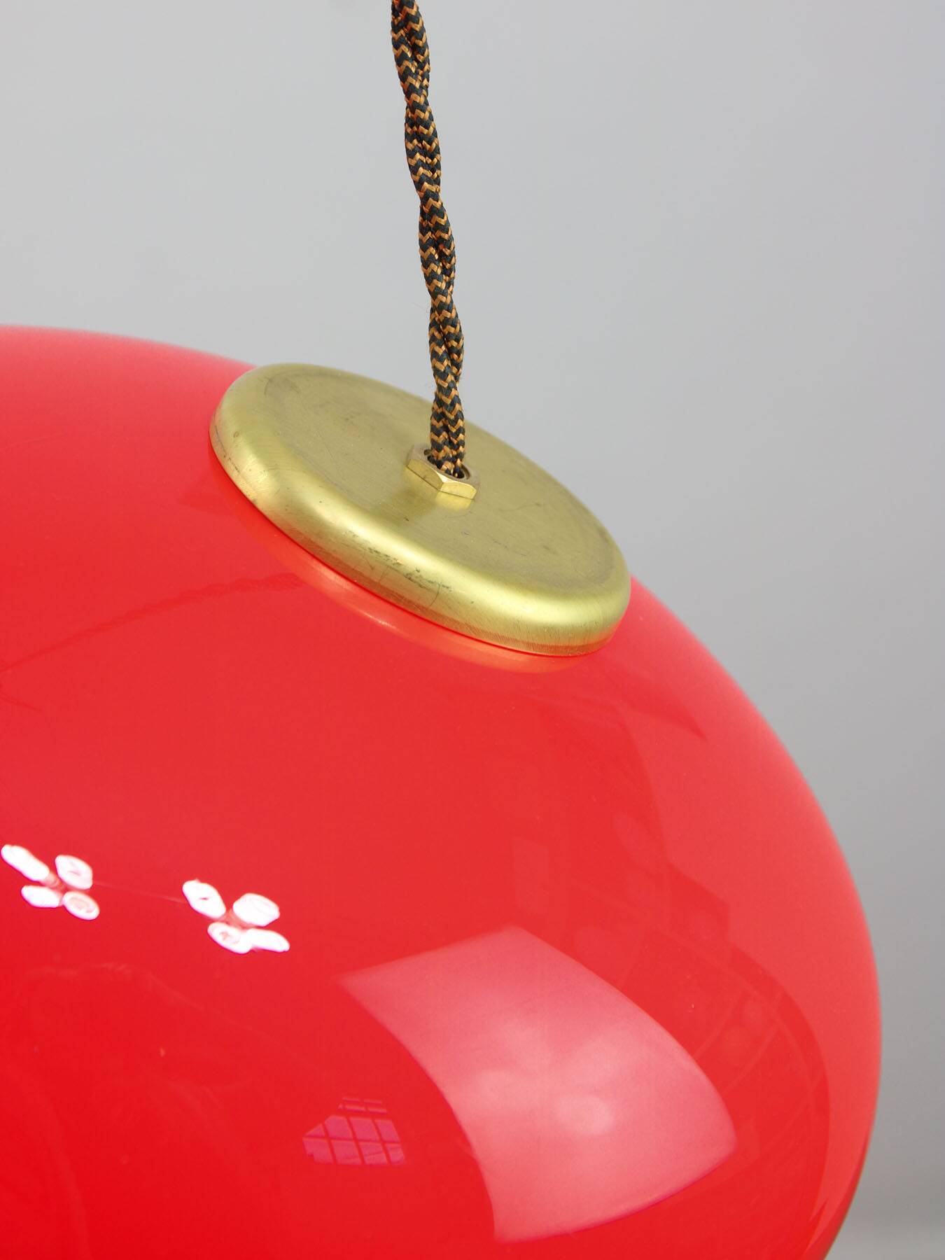 Mid-century Modern Italian Brass and Red Glass Pendant Lamp, 1960s