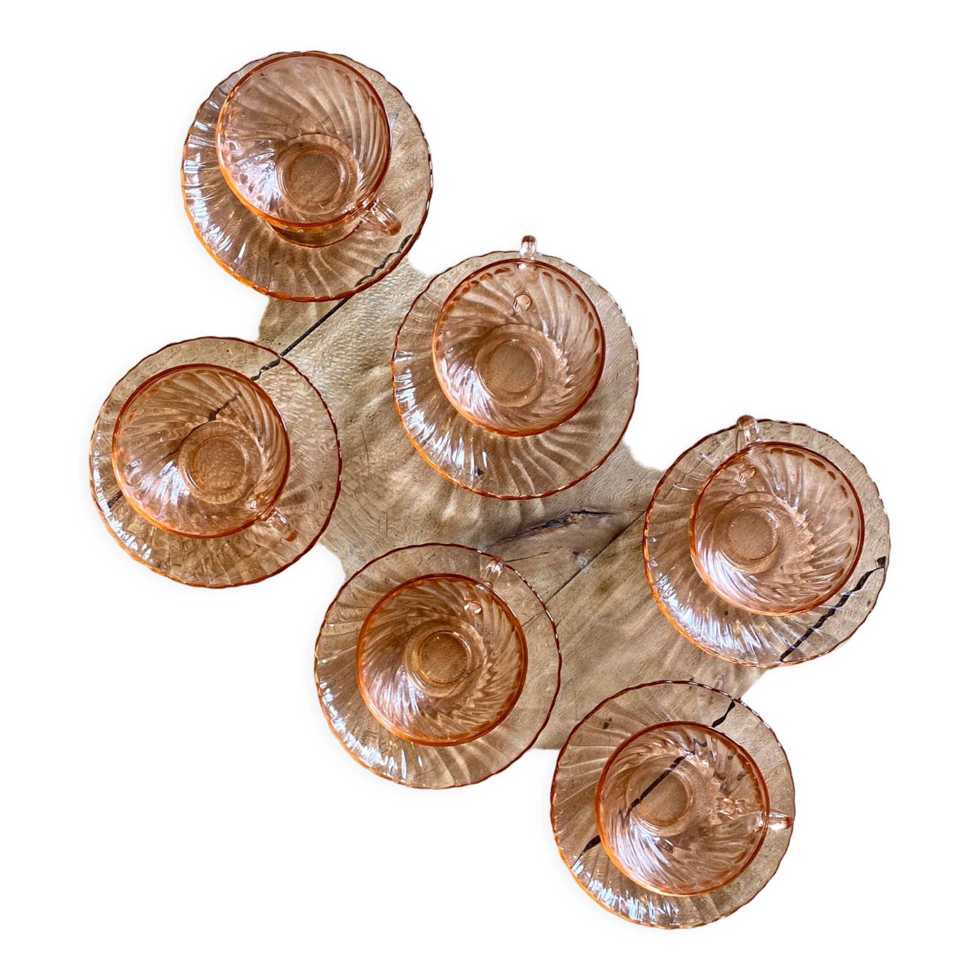 Set of 6 cups and vintage saucer in rosaline from Arcoroc