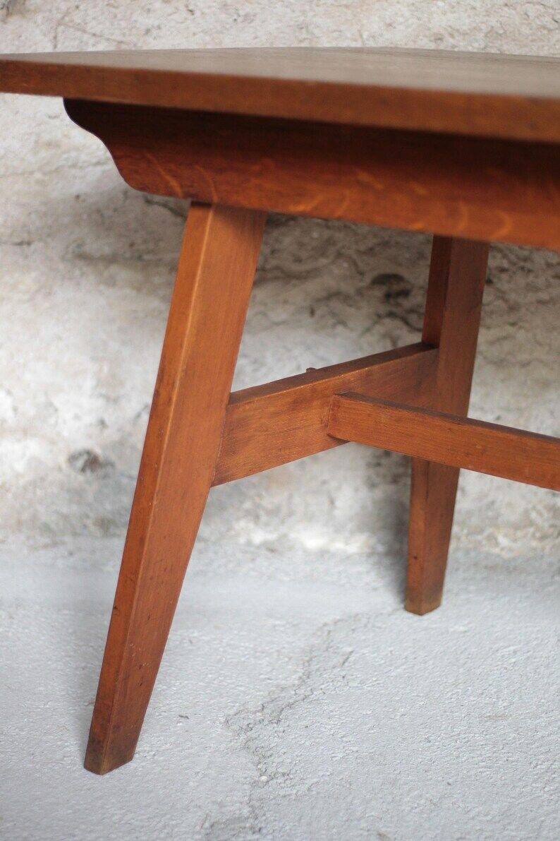 Table René Gabriel, table bois vintage, table à manger, table salon, table de repas, cuisine, 40's