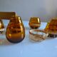 Set of 8 amber glasses & vintage rattan 1970