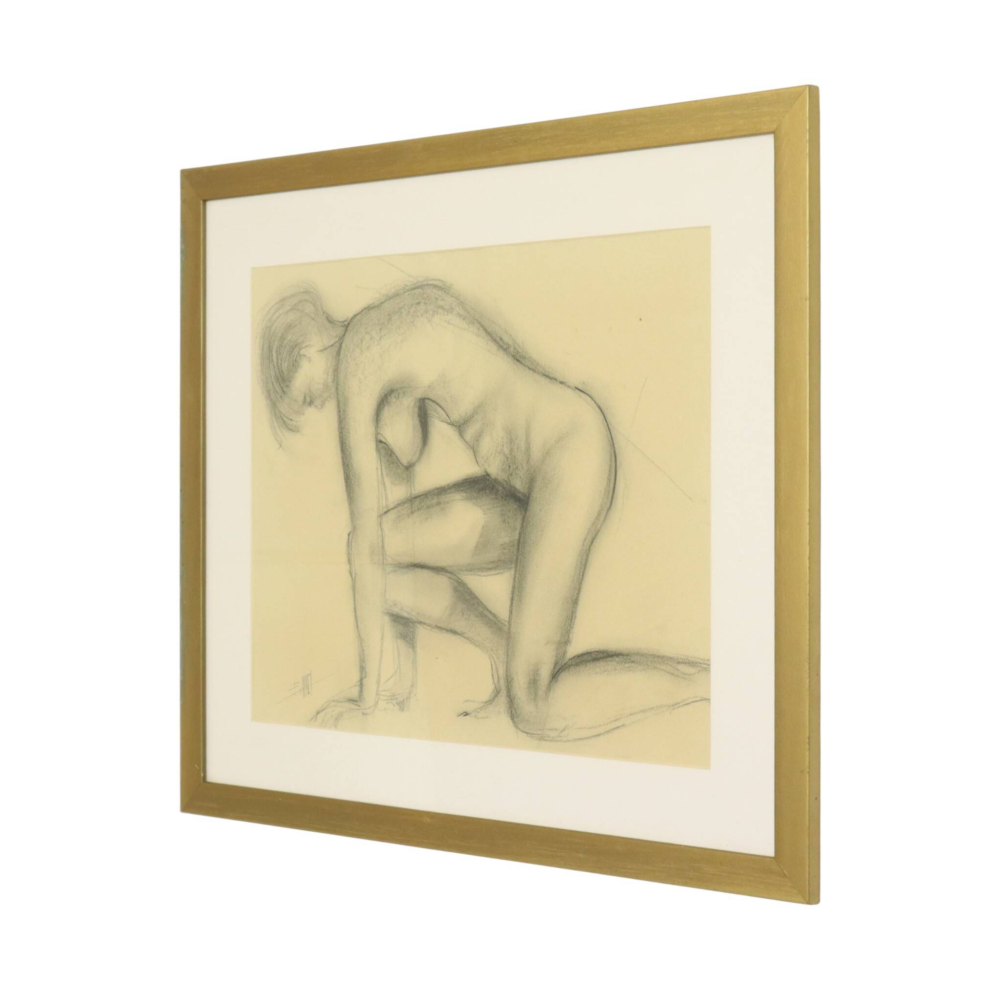 Charcoal Drawing Woman Nude Study Art Framed