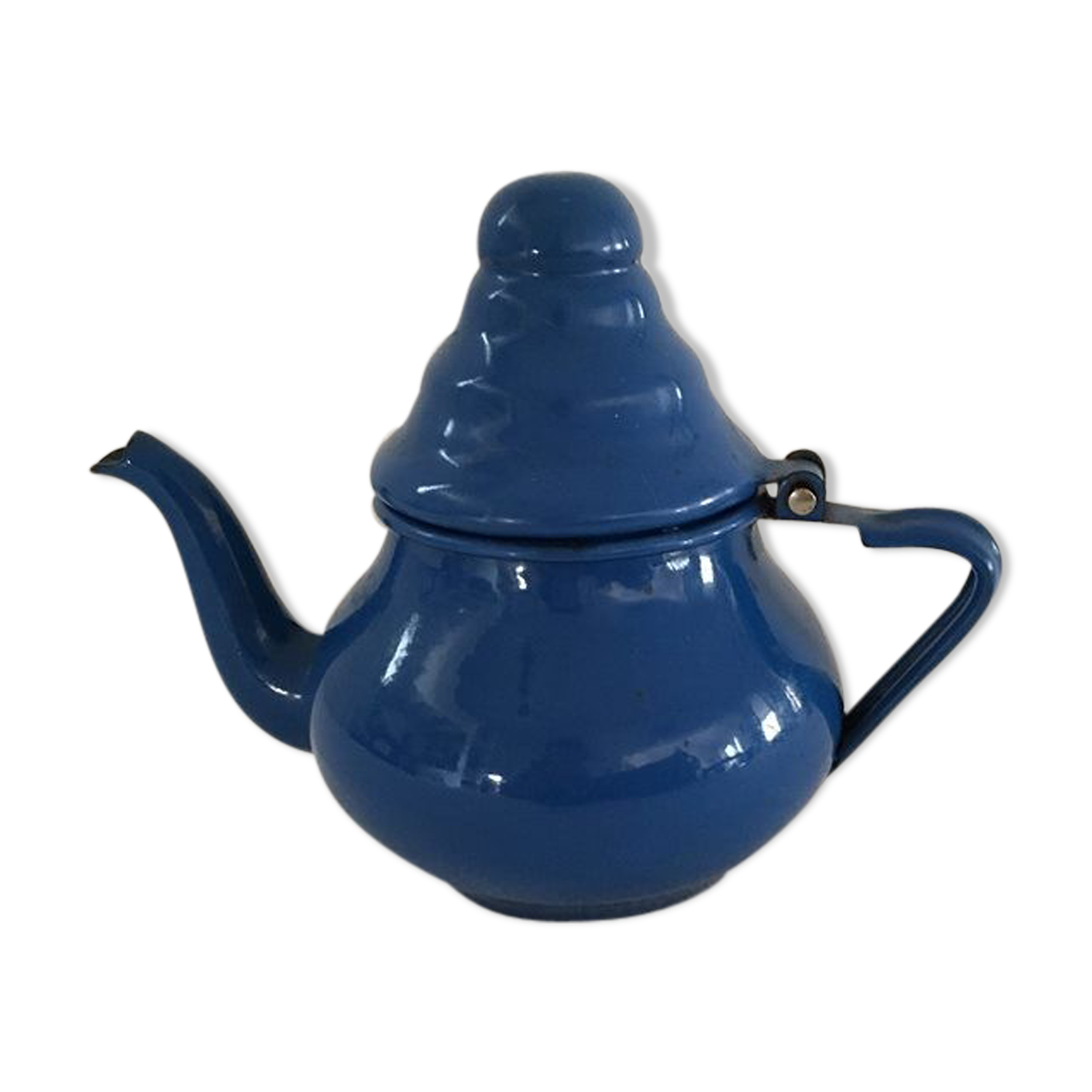 Enameled blue teapot