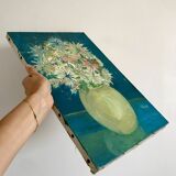 tableau / huile sur toile nature morte bouquet coloré années 50