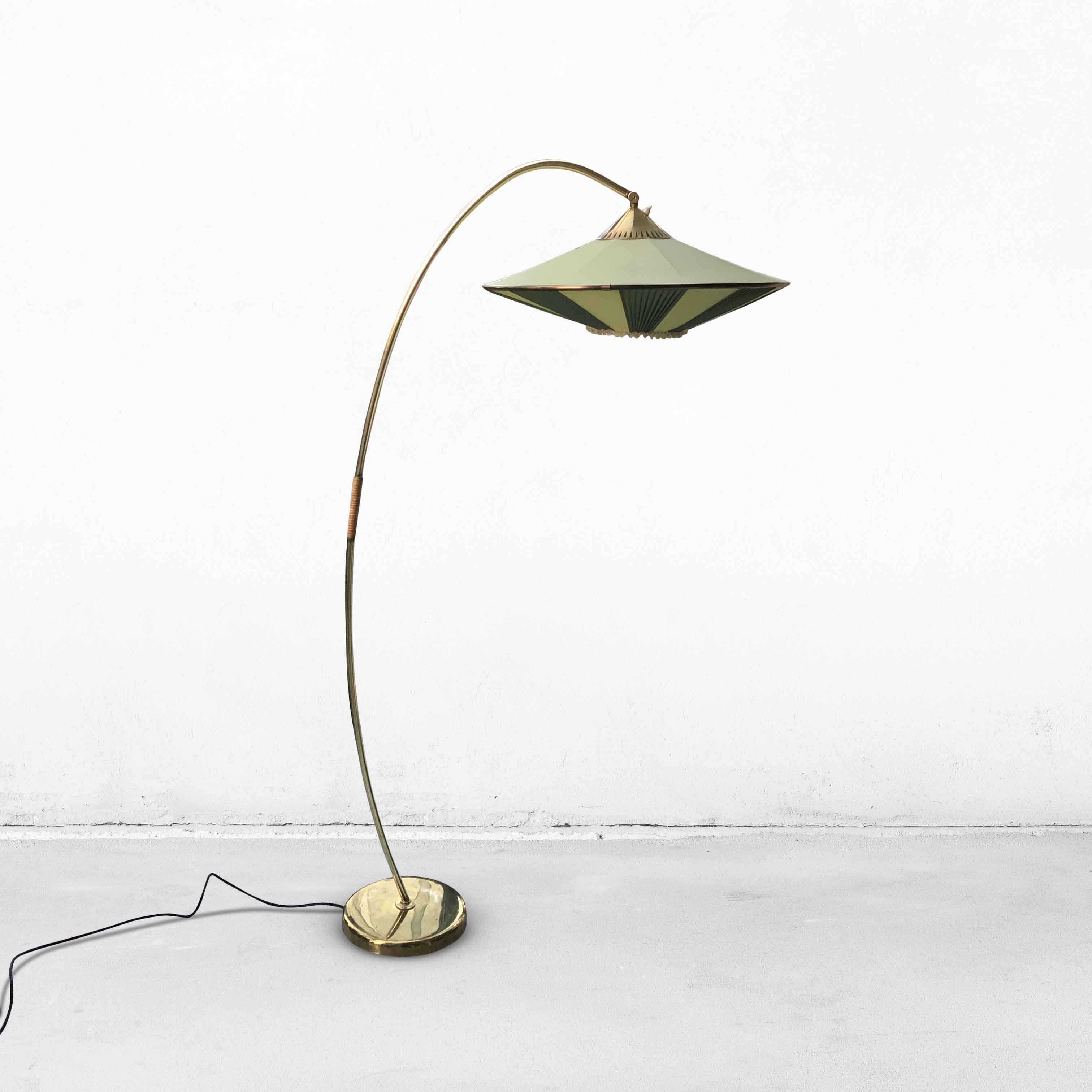 Mid-century floor lamp with pleated shade
