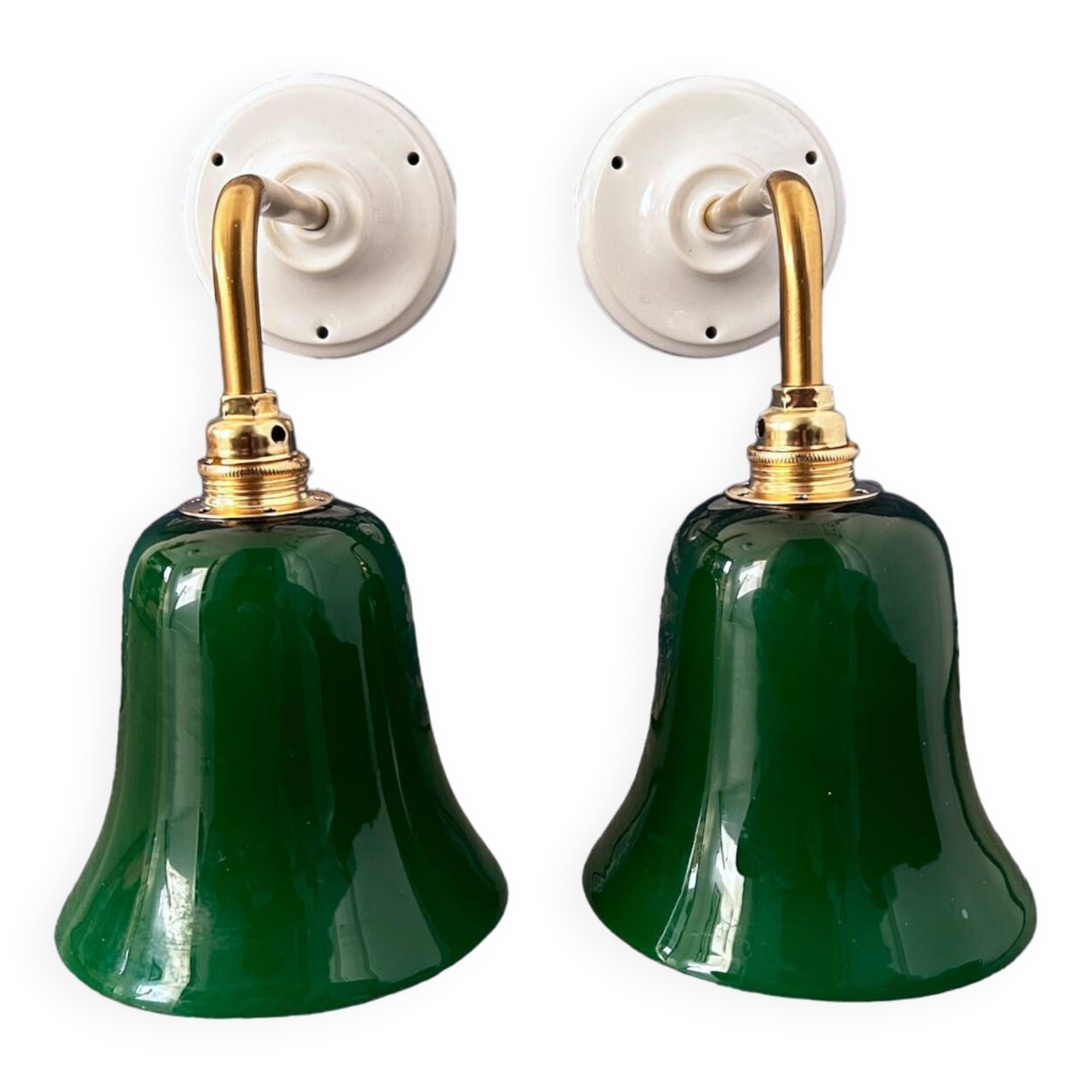 Pair of green opaline wall lights