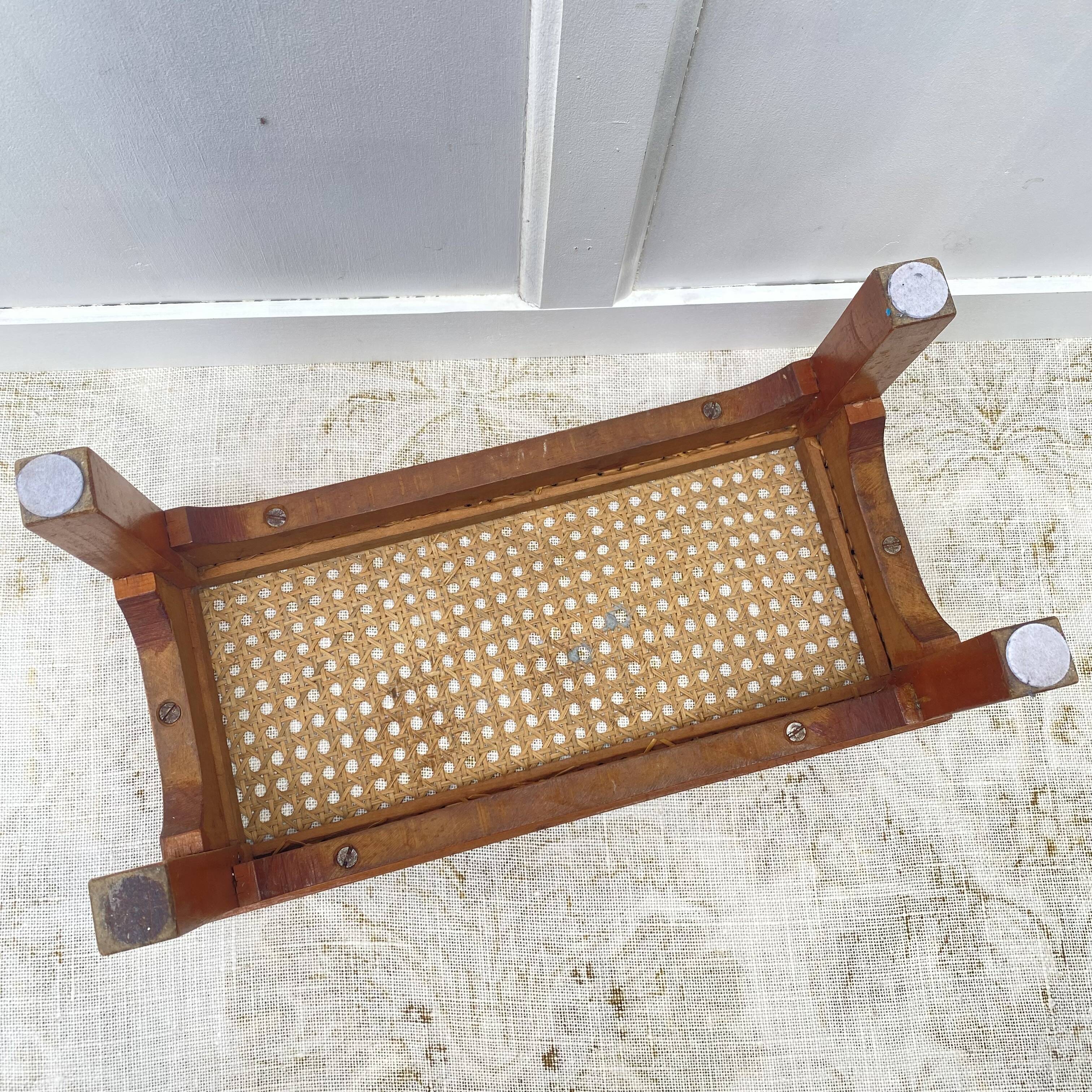 Low stool, wooden and cane footrest