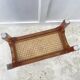 Tabouret bas, repose pieds bois et cannage