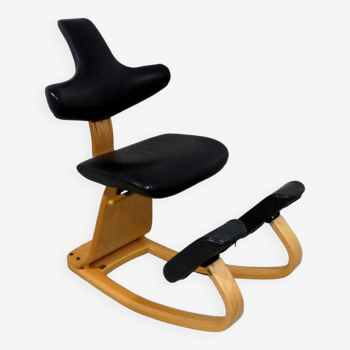 Chaise Stokke Varier Thatsit Balance en hêtre et cuir années 1990