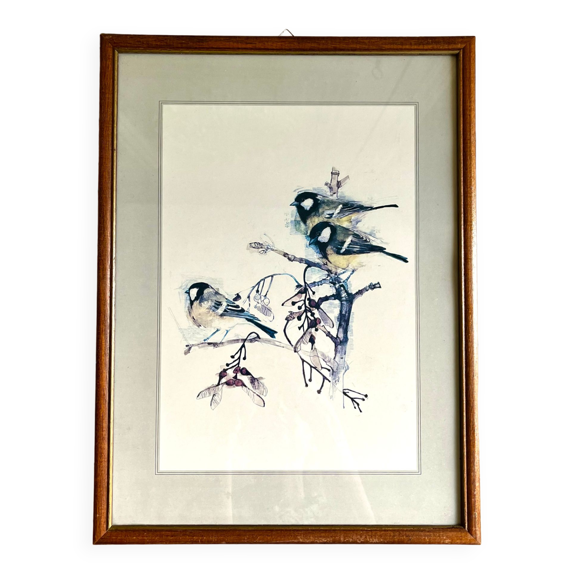 Frame birds three chickadees