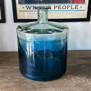 Large blue glass Dame Jeanne vase H45cm