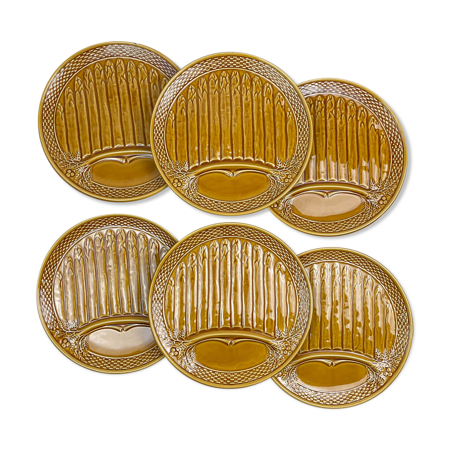 6 asparagus plates in slurry earthenware made in france 1970