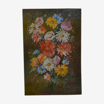 Bouquet de fleurs, 92 cm x 60 cm, huile sur panneau de bois, 1975