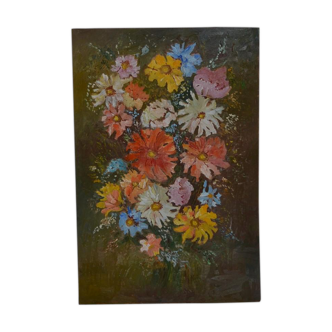 Bouquet de fleurs, 92 cm x 60 cm, huile sur panneau de bois, 1975