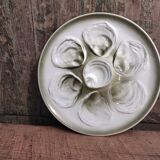 Vintage french oyster plate in white and green majolica