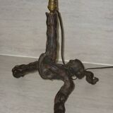 Brutalist lamp in vine stock and vintage rope or fabric lampshade