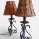 Spanish Hand Forged Wrought Iron Table Lamps with Hand Woven Wicker Shades