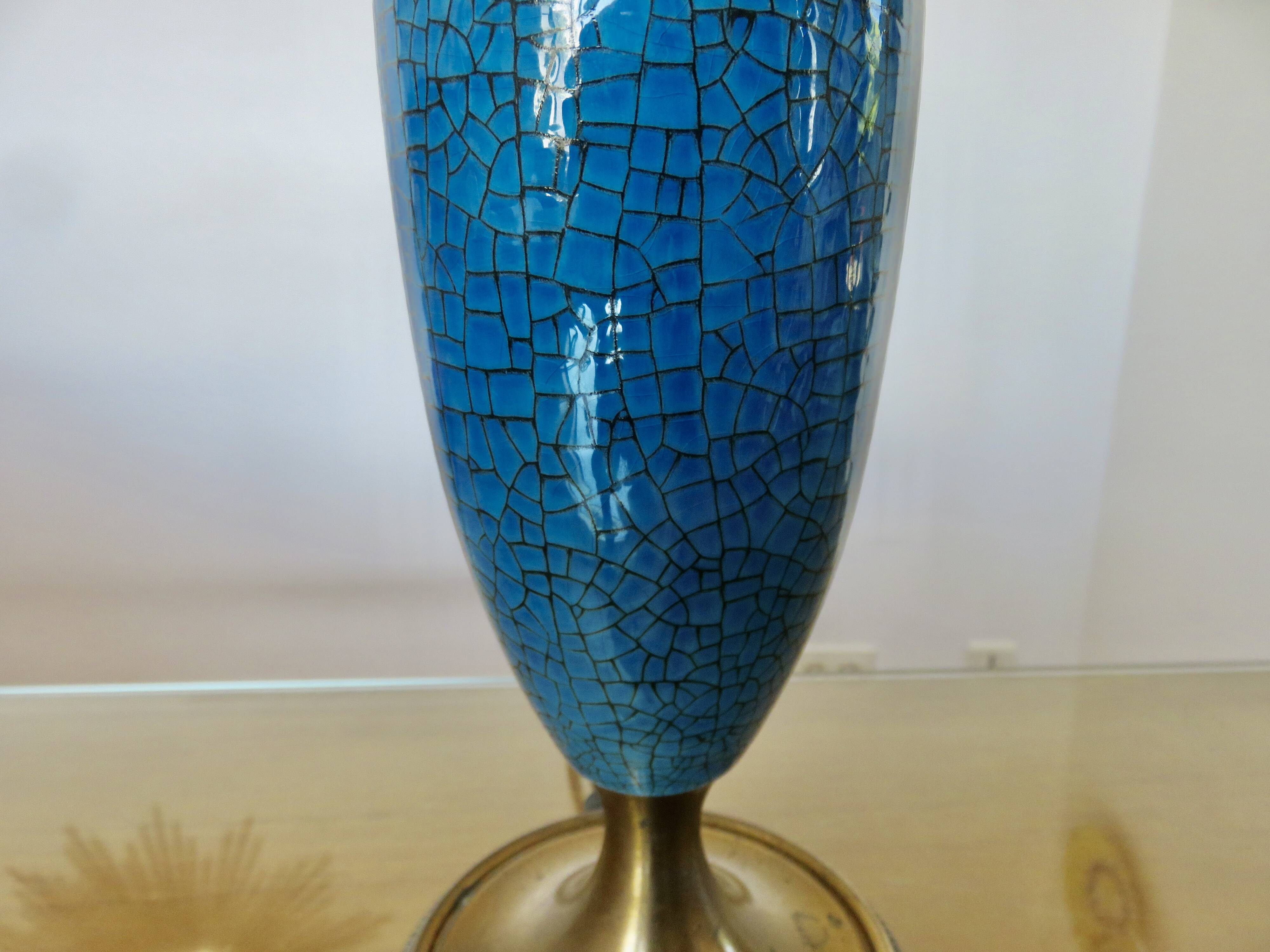 Blue and bronze crackle ceramic lamp