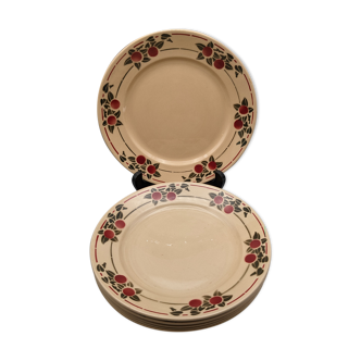 Series 6 flat plates vintage art deco earthenware beige cherry décor