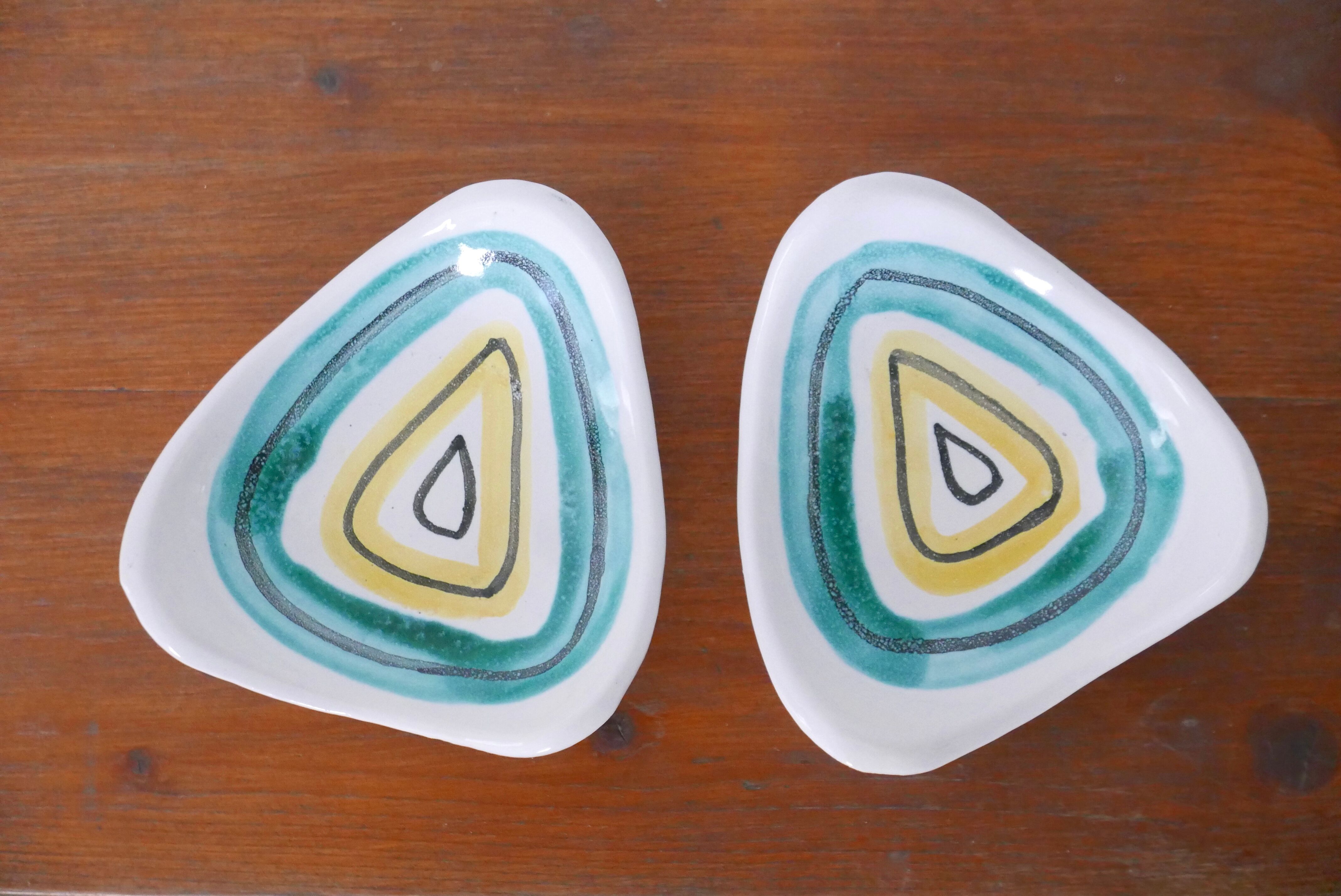Pair of ceramic cups, abstract décor, 50s