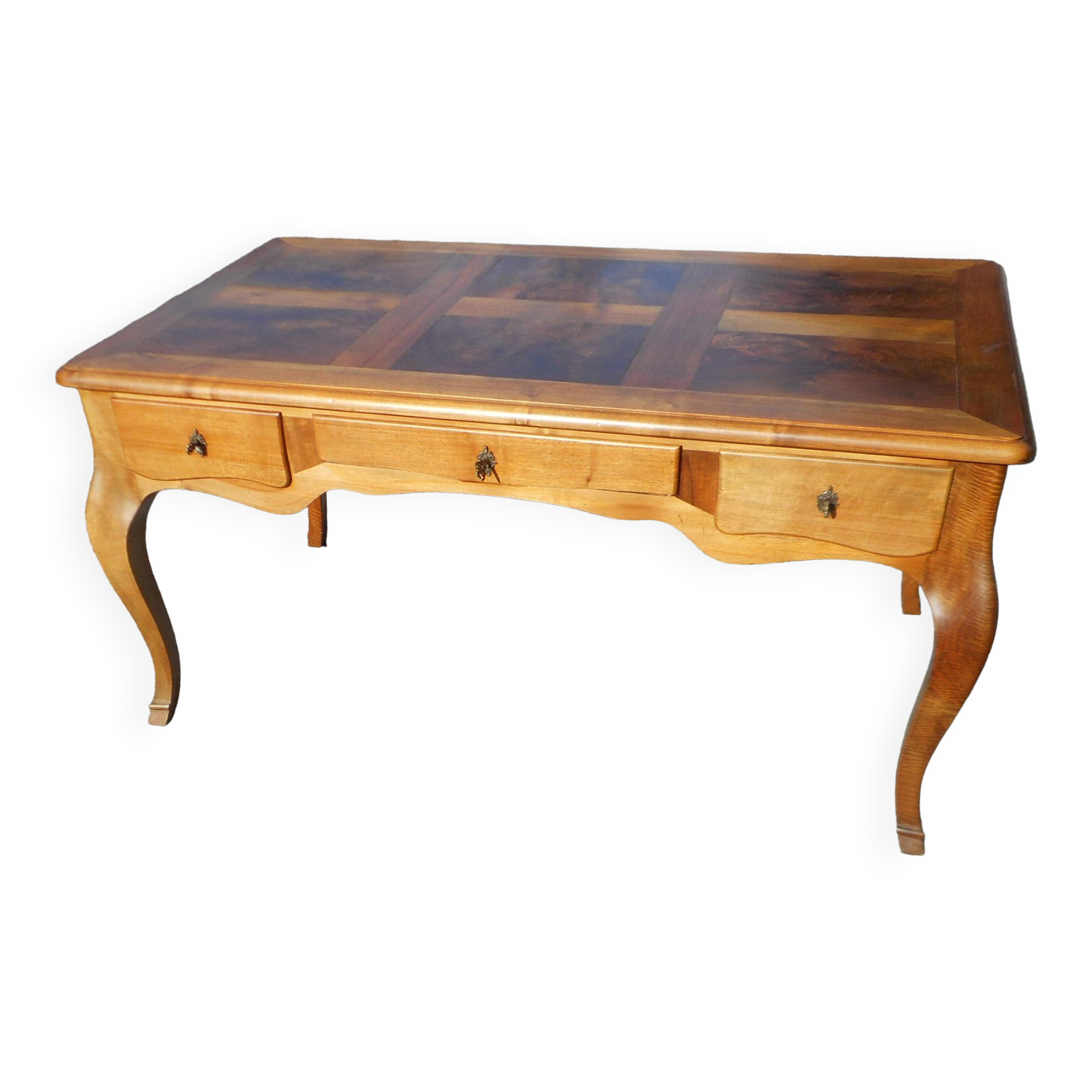 large double-sided walnut desk 3 drawers 2 pulls