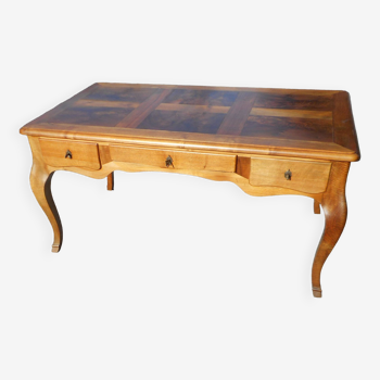 large double-sided walnut desk 3 drawers 2 pulls